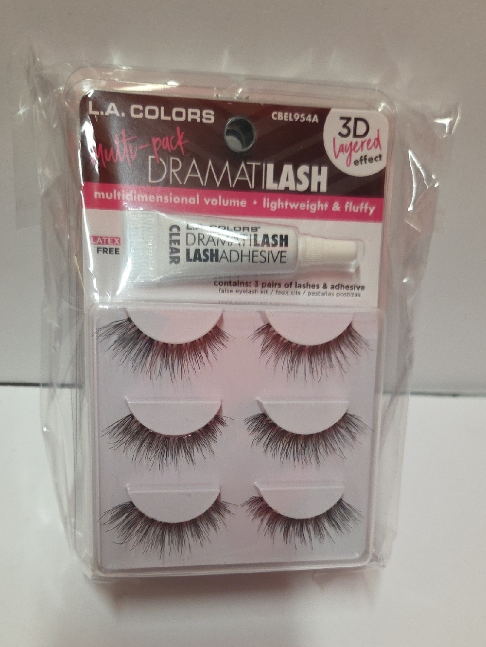 3 Pk L.A. Colors DramatiLash 3-Pair Per False Lashes with Clear Adhesive - Black